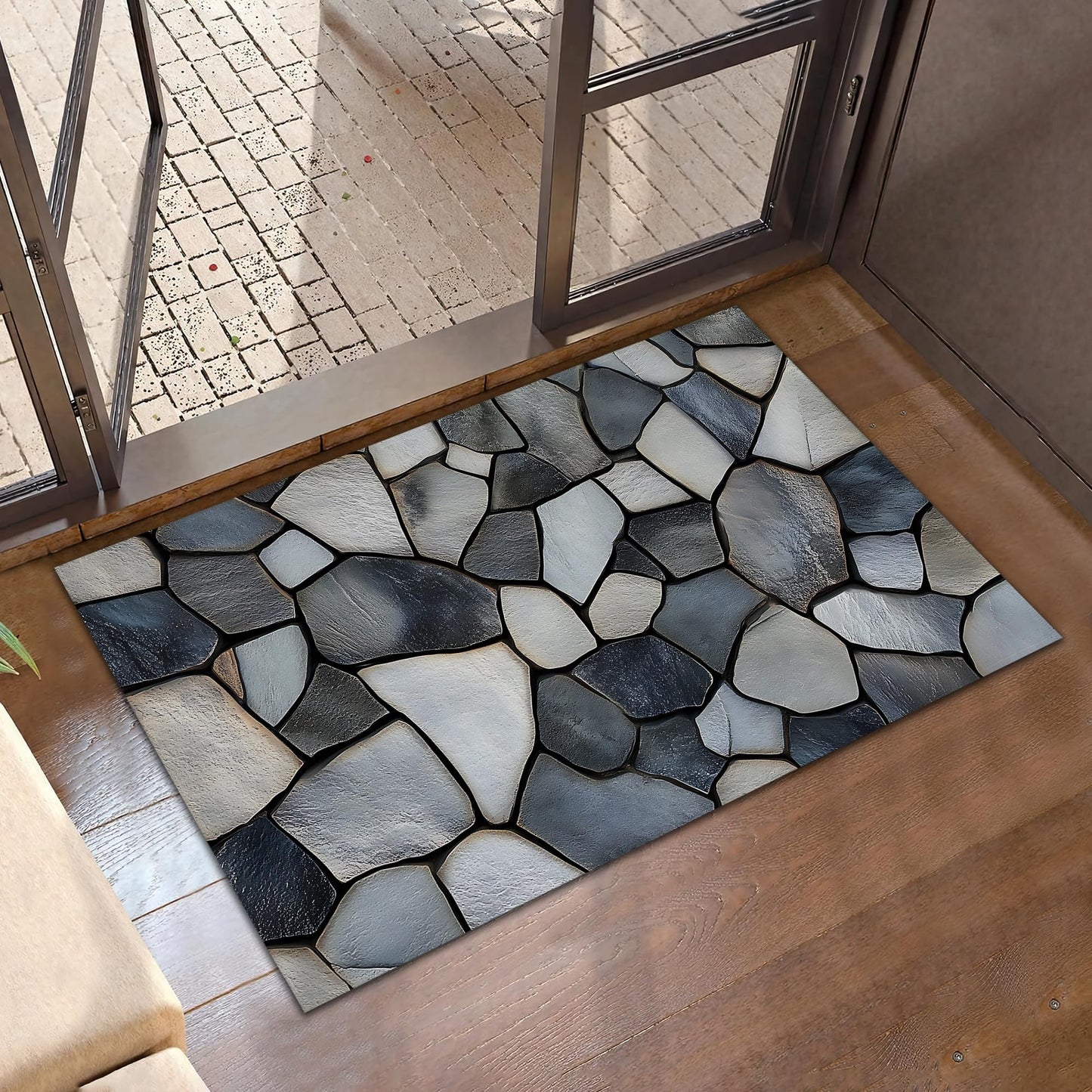 Stone Pattern Welcome Mat,Modern Indoor Rugs for Entryway,Anti-Slip Low Profile Doormats Porch Mats for Front Door Stairway Rug Living Room Floor Mat 30 x 17 Inch