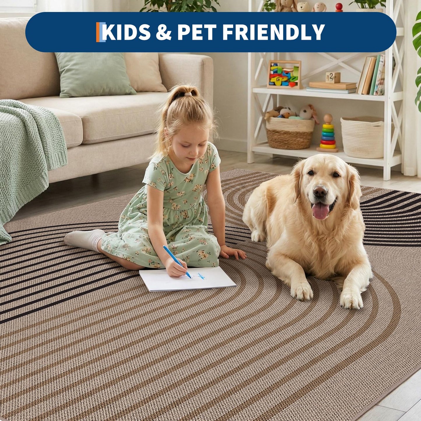 GarveeHome Easy Jute 2x8 Runner Rugs Modern Rainbow Rug for Hallway Kitchen Non Slip Indoor Outdoor Runner Door Mat for Laundry Porch