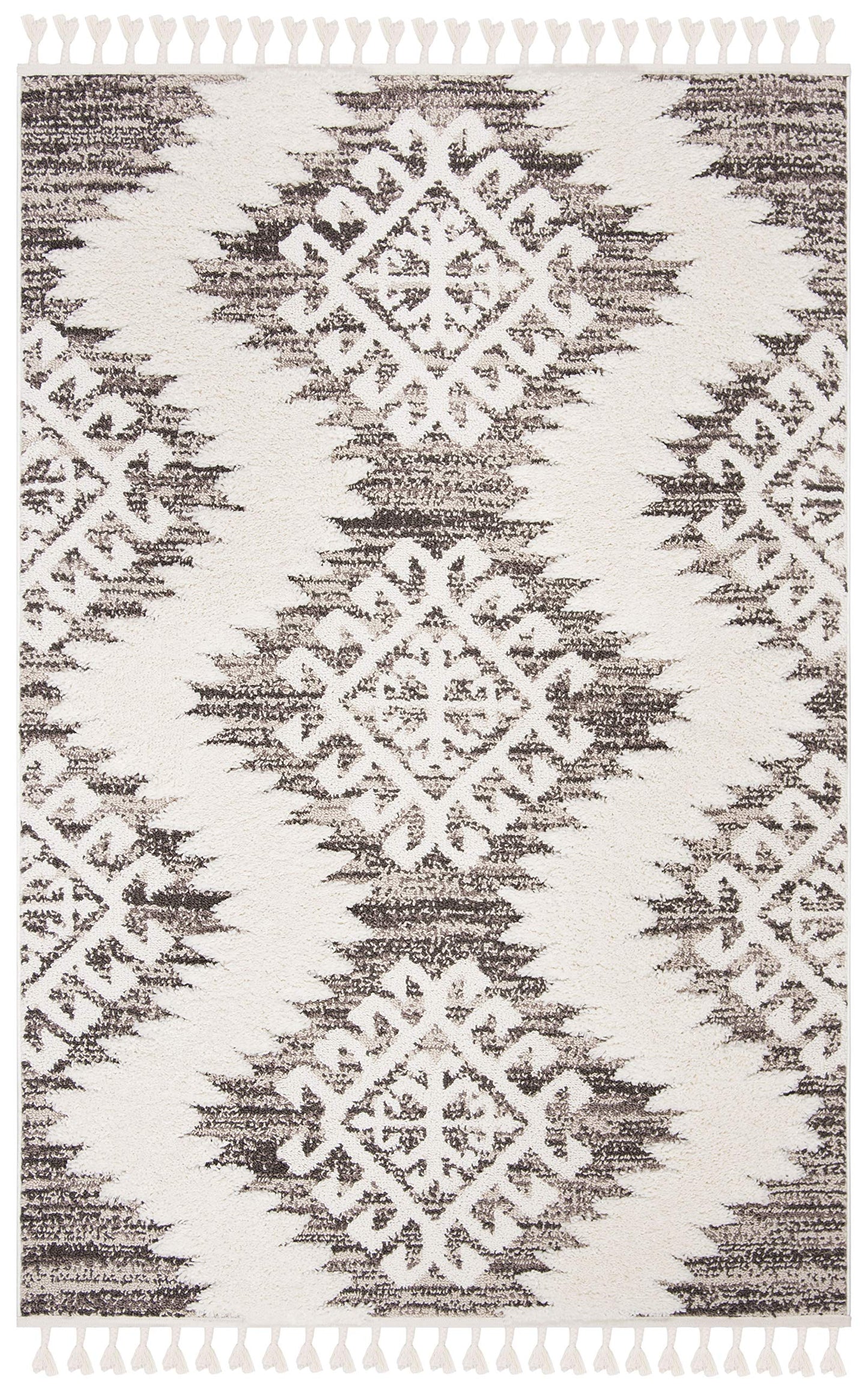 SAFAVIEH Moroccan Tassel Shag Collection Area Rug - 6'7" x 9'2", Ivory & Brown, Boho Design, Non-Shedding & Easy Care, 2-inch Thick Ideal for High Traffic Areas in Living Room, Bedroom (MTS652A)