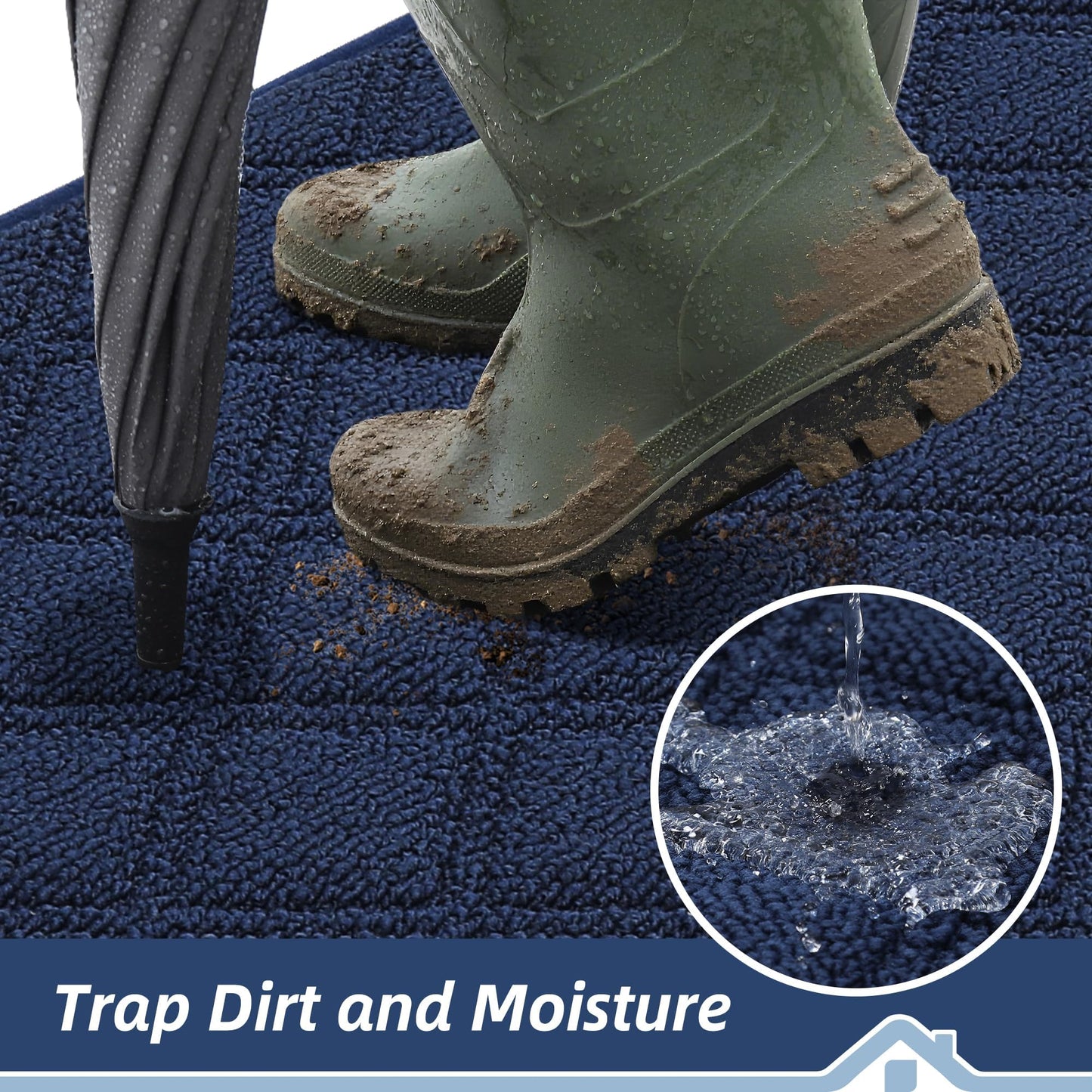 BEQHAUSE Dirt Trapper Door Mat 36" x 60", Non-Slip Washable Doormats Welcome Mat, Trap Dirt and Absorbent Entrance Mat, Low Profile Floor Mats for Front Back Door, Entryway, Blue