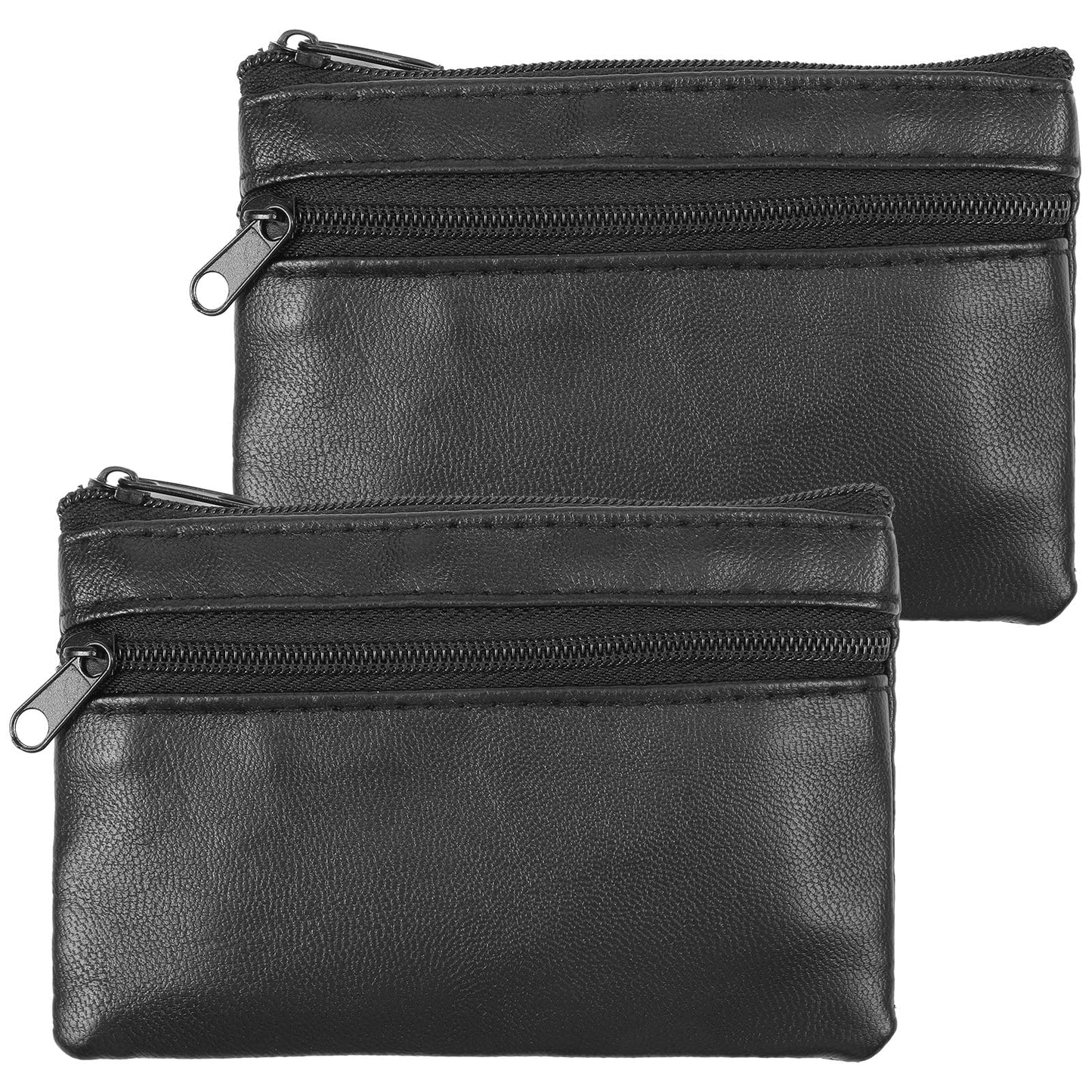 DOPENSPI 2 Pcs PU Leather Zipper Coin Purse, Mini Change Wallet Card Holder Black Zipper Pouch Small Coin Pocket Pouch for Women Men Purse Travel Daily Use