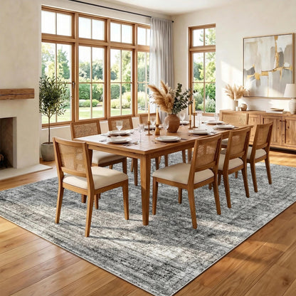 Area Rug 8x10 Washable Rug, Large Soft Rugs for Living Room Vintage Distressed Cashmere Non-Slip Stain Resistant Carpet for Bedroom Dining Room Home Office Gray