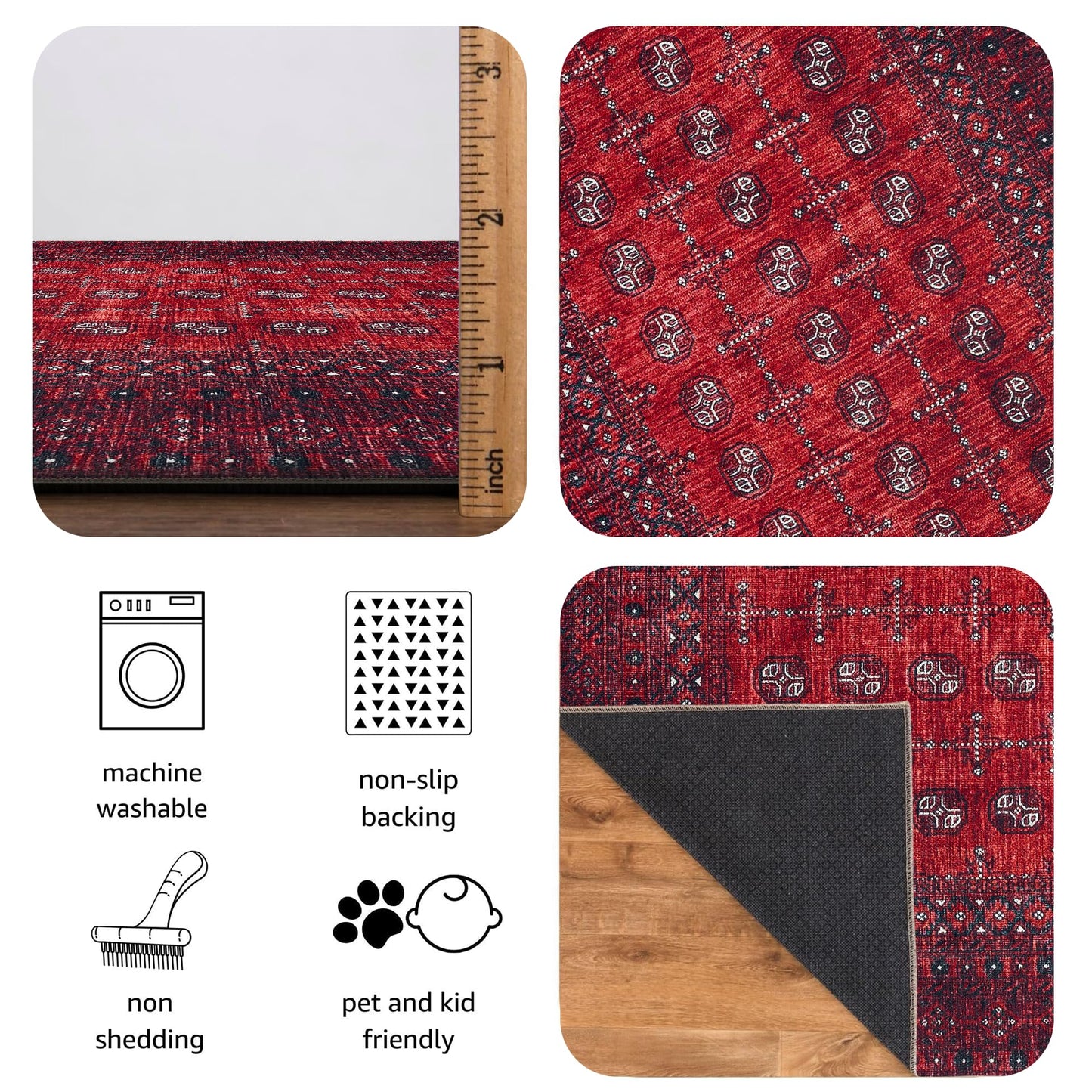 Keen Home Design 30"x84" Rug - Machine Washable Runner Rug with Non-Slip Backing, Ideal for Hallway, Entryway, Kitchen, Laundry Room - Vintage, Easy Clean, Durable, Low Pile Rug - (2'6" x 7')