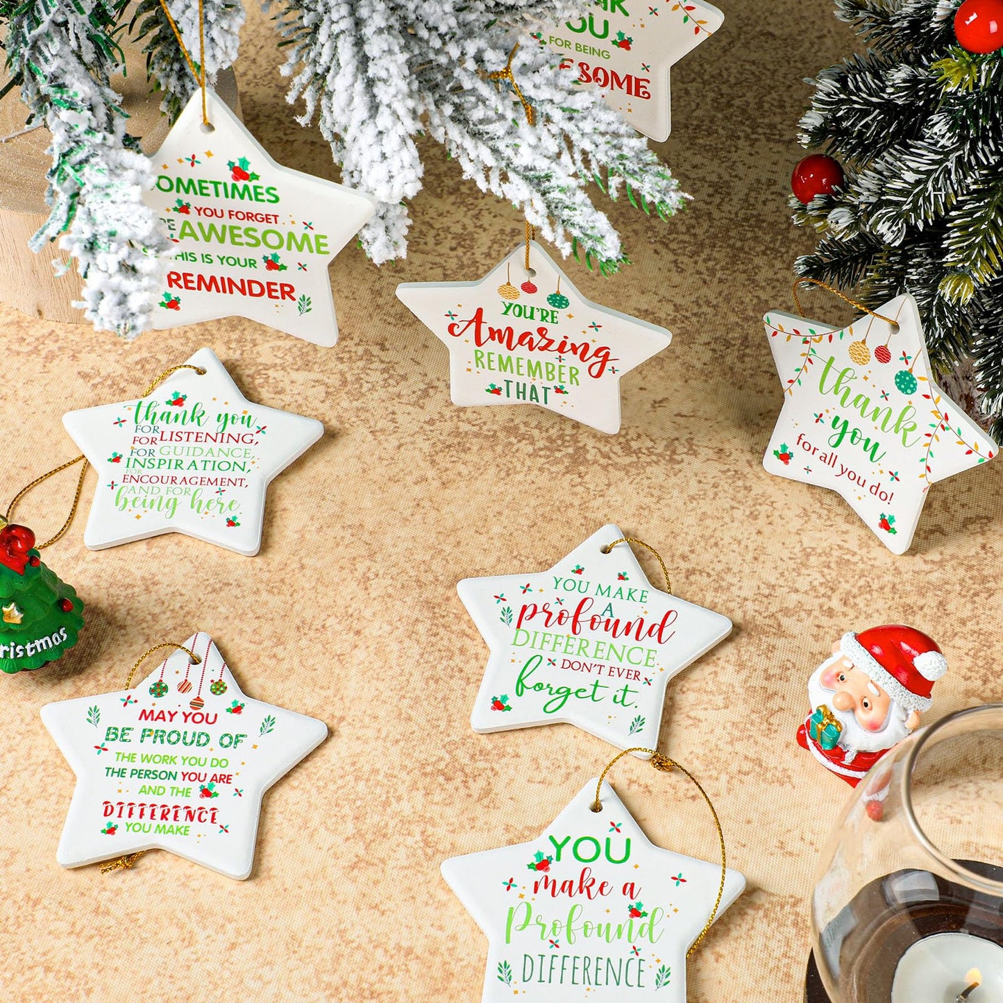 Tioncy 10 Pcs Christmas Thank You Ornament Gifts for Coworkers Employee Appreciation Gifts Thank You for Being Awesome Star Hanging Plaque for Teacher Friend Office Xmas Tree Decoration (Ceramic)