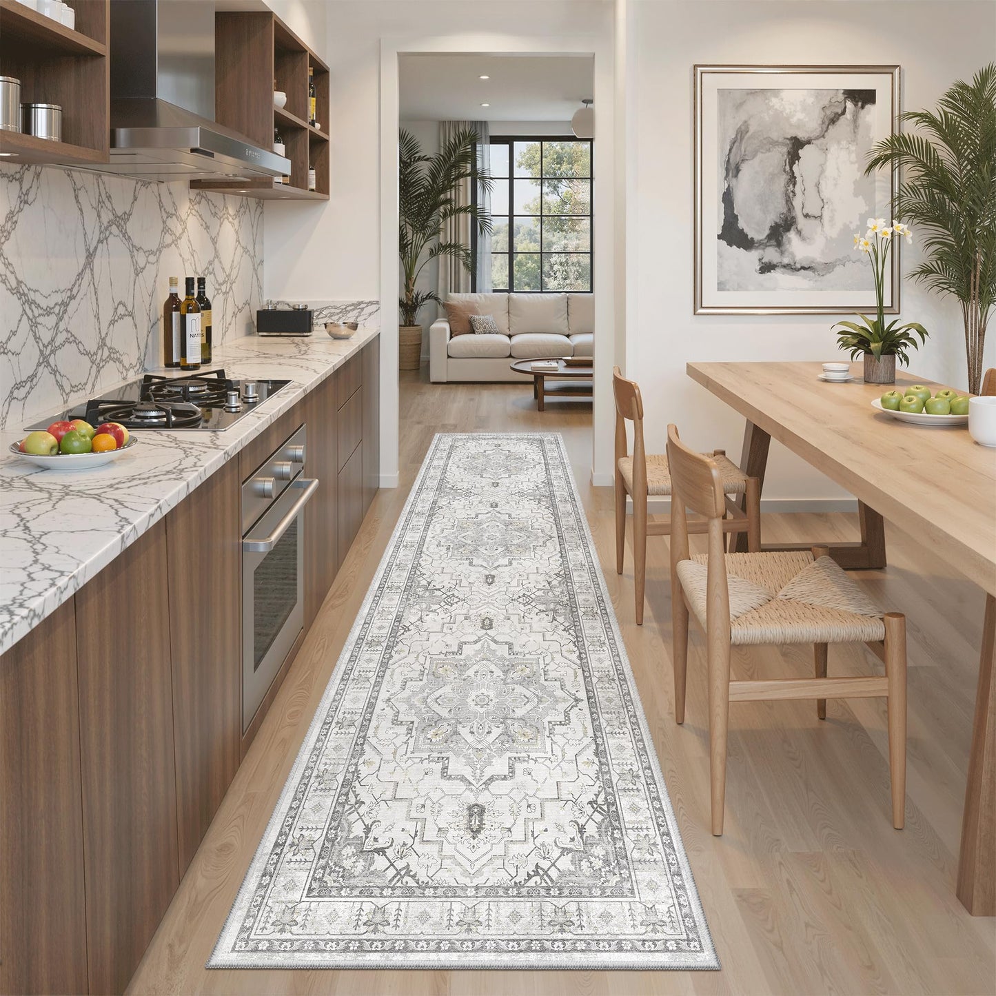 Madane Runner Rug 2x8, Washable Hallway Runner Rugs, Non-Slip Low-Pile Soft Kitchen Rug Runner Laundry Room Rug, Vintage Throw Entry Foyer Mat for Entrance Living Room (Grey, 2 x 8)