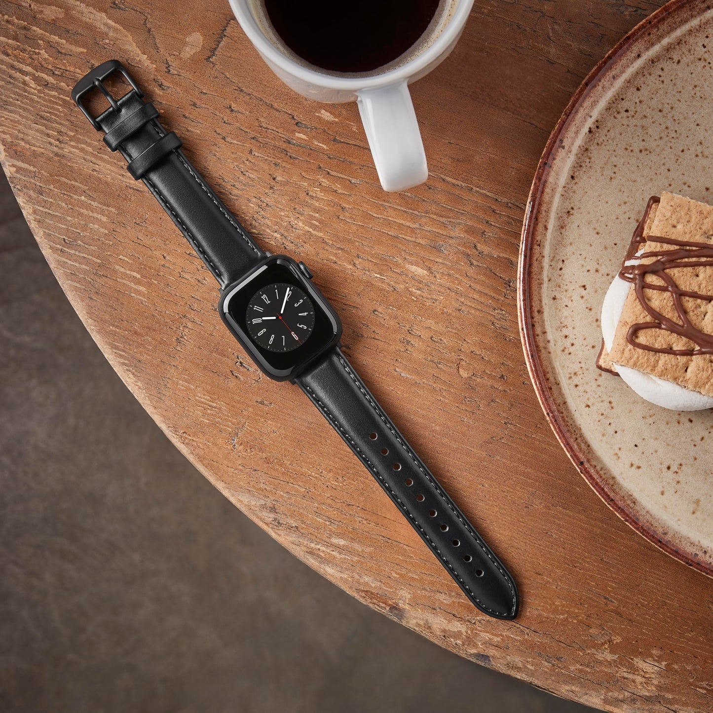 Archer Watch Straps - Top Grain Leather Straps for Apple Watch (Black/Matched Thread, Matte Gray Hardware, 40/41/42mm)
