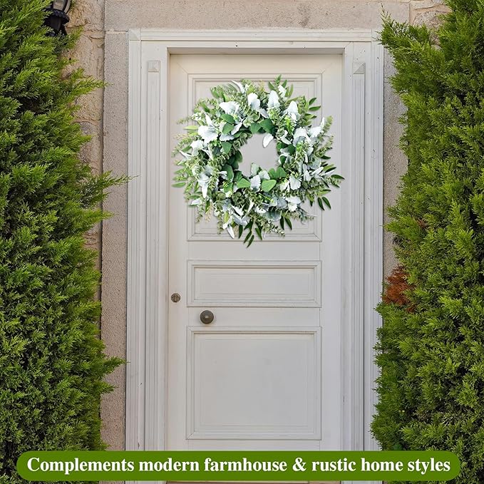 26 Inch Eucalyptus Front Door Wreath for All Season, Large Greenery Lambs Ear Wreath Use for Home Decor Porch Outdoor Indoor Hanging, Modern Farmhouse Style