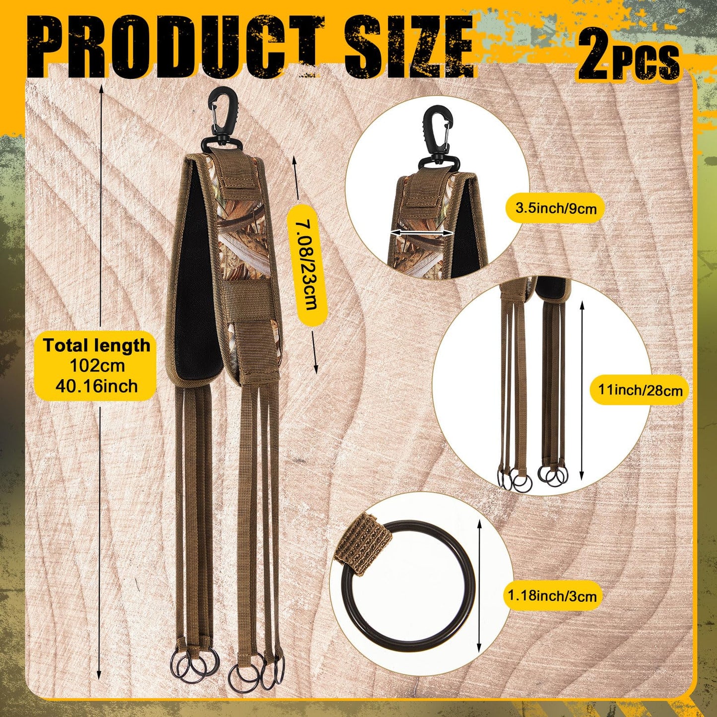 Datanly 4/2Pcs Duck Strap Game Carrier Duck Hunting Gear Camo Lanyard 12/8 Drops Waterfowl & Goose Hunting Accessories, Bird Call Lanyard Dove Strap Hanger, Outdoor Gear Hunter Gift(2 Pcs,8 Drops)