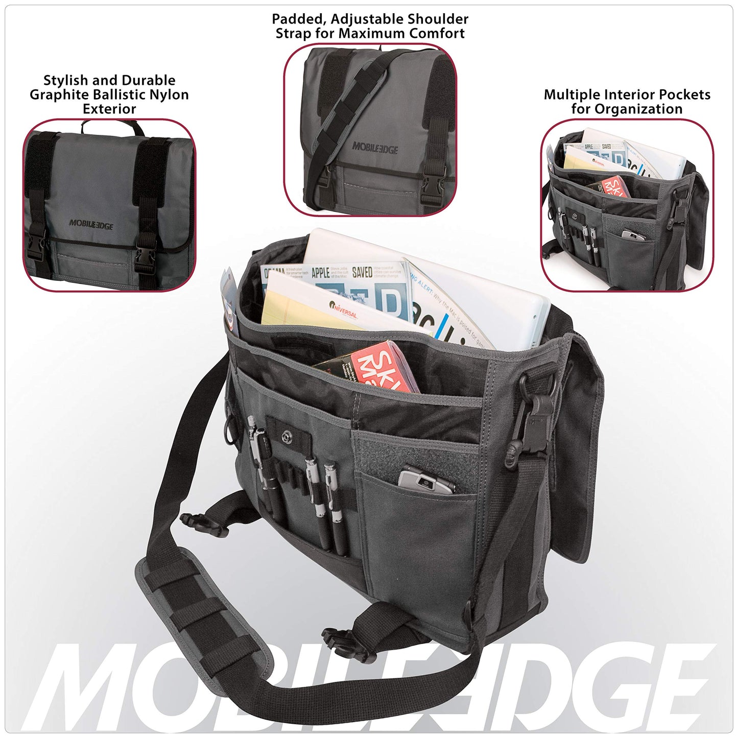 Mobile Edge ECO Laptop Messenger Bag for Men and Women, Fits Up To 17.3 Inch Laptops, Travel Work Computer Bag, Cotton Canvas, Padded Pockets, Black