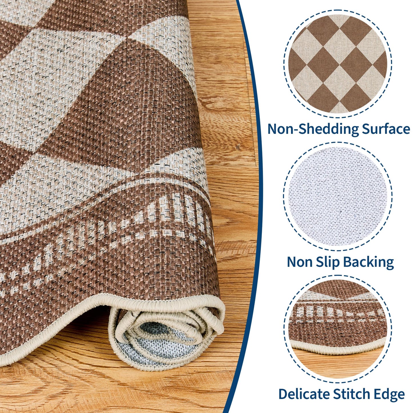 Garvee Easy Jute 2x6 Scalloped Border Kitchen Rugs Non Slip Indoor Outdoor Washable Rugs for Living Room Low Pile Floor Cover for Entryway Stain Resistant Indoor Carpet for Hallway，Brown