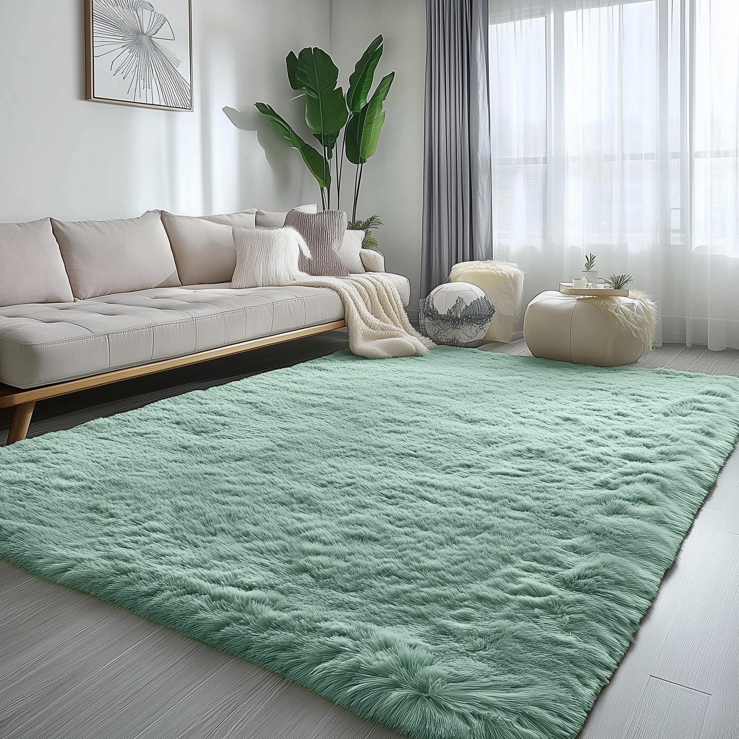 PAGISOFE Sage Green Rugs for Bedroom, 4x6 Ft Rectangle Fluffy Rug Plush Fuzzy Carpet for Kids Room, Green Rug Home Decor Aesthetic,Non-Slip Indoor Rugs for Nursery Room Decor Girls Boys