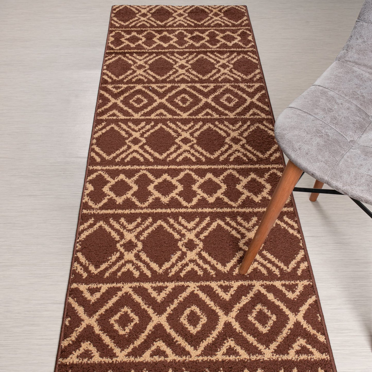 Custom Length, Non Slip Southwest Native American Pattern Carpet Runner Rug Mat for Entry Hallway Kitchen Laundry, 26 inch x 7 feet, Brown