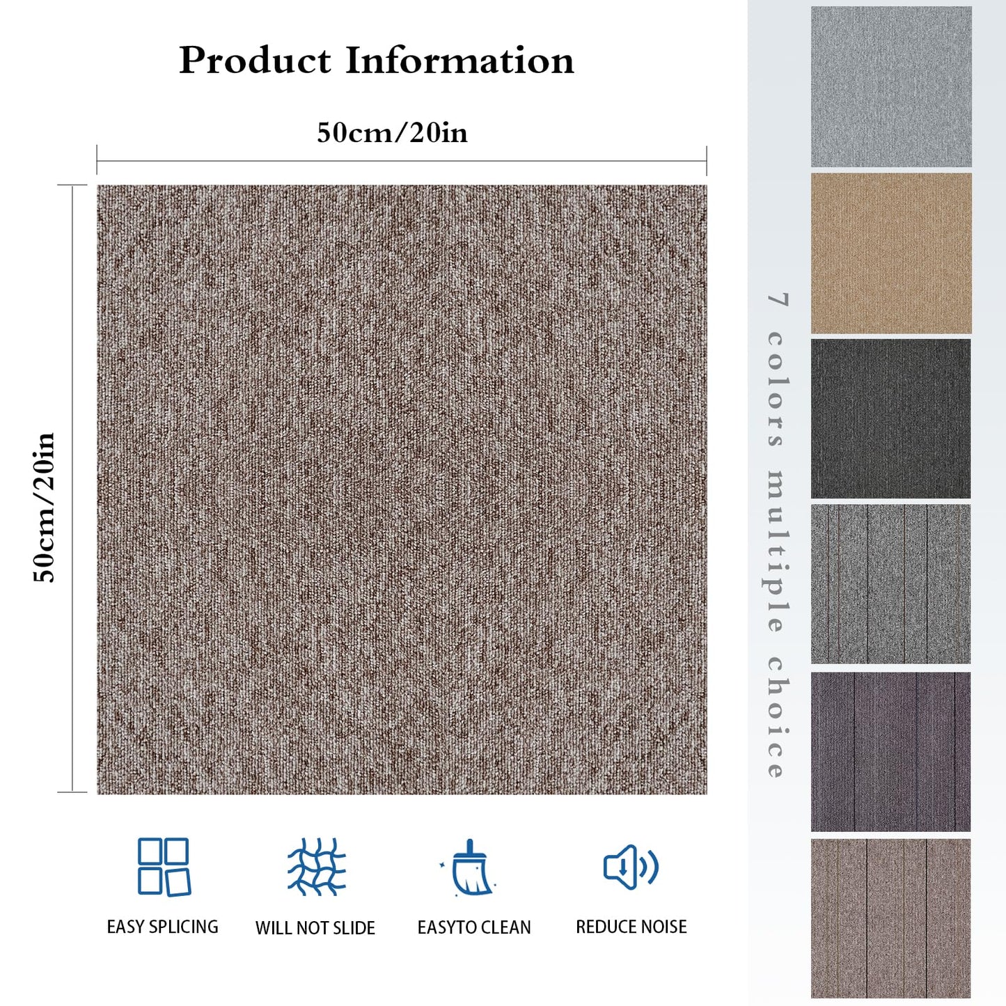 16-Pack 20"x20" Carpet Tiles, Non-Adhesive Soft Padded Floor Squares with Seamless Look for Home, Office, Indoor & Outdoor Use (43 Sq Ft) (J7)