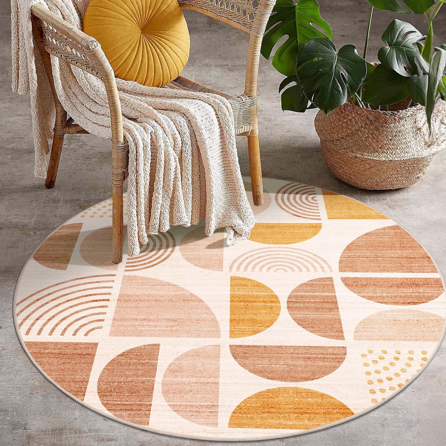 MUJOO Round Rug 4ft Small Circle Area Rug Washable Non Slip Modern Abstract