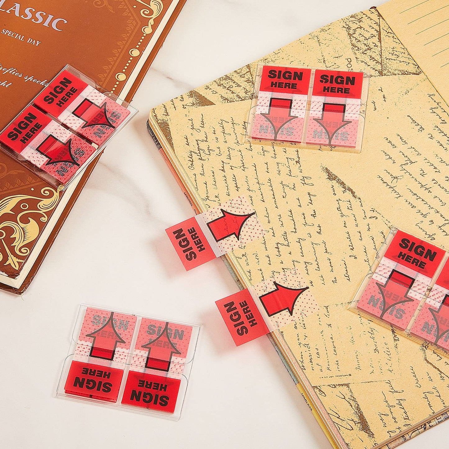 Jutom 25 Pack/ 1250 Pcs Sign Here Tabs 1 Inch Sign Here Post Stickers Flags Date Tabs Stickers with Dispenser Arrow Flag Easy to Post for Office Book Annotation Kit(Red)