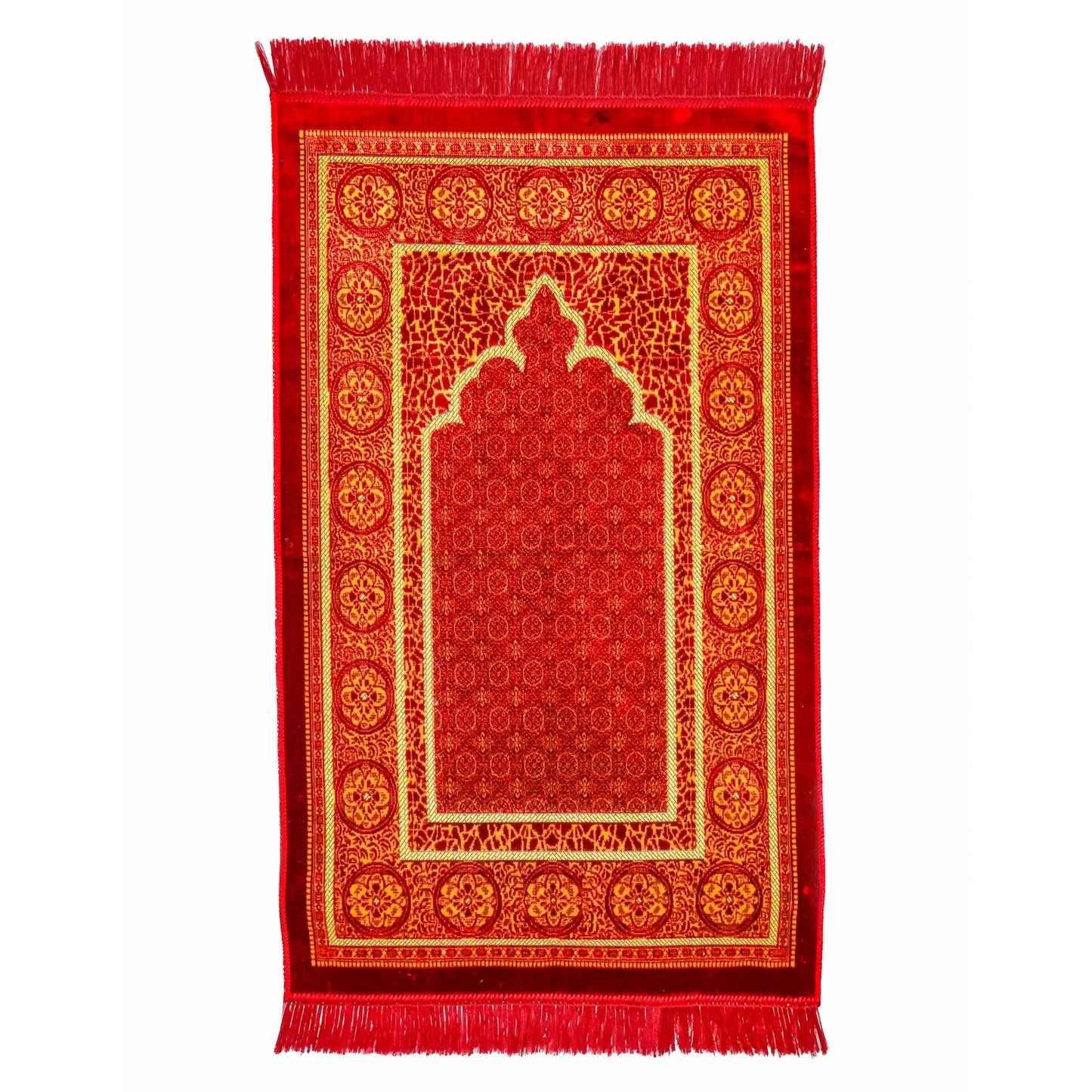 FIRASET Muslim Prayer Rug, Soft Plush Thin Islamic Prayer Mat, Janamaz, Sajada, Praying Carpet, Islamic Gift for Men & Women, Islamic Mat, Bordeaux, Eid & Ramadan Gift with Prayer Beads, 26x43 inch