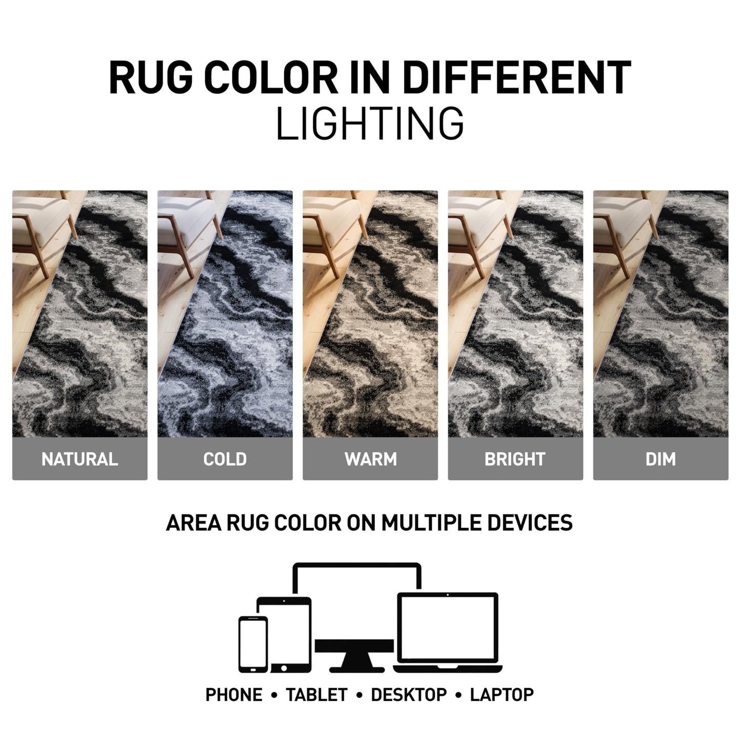 Rugshop Black Gray Marble Swirl Area Rug Non-Shedding Contemporary Indoor Carpet for Living Room Bedroom Kitchen 5' x 7'