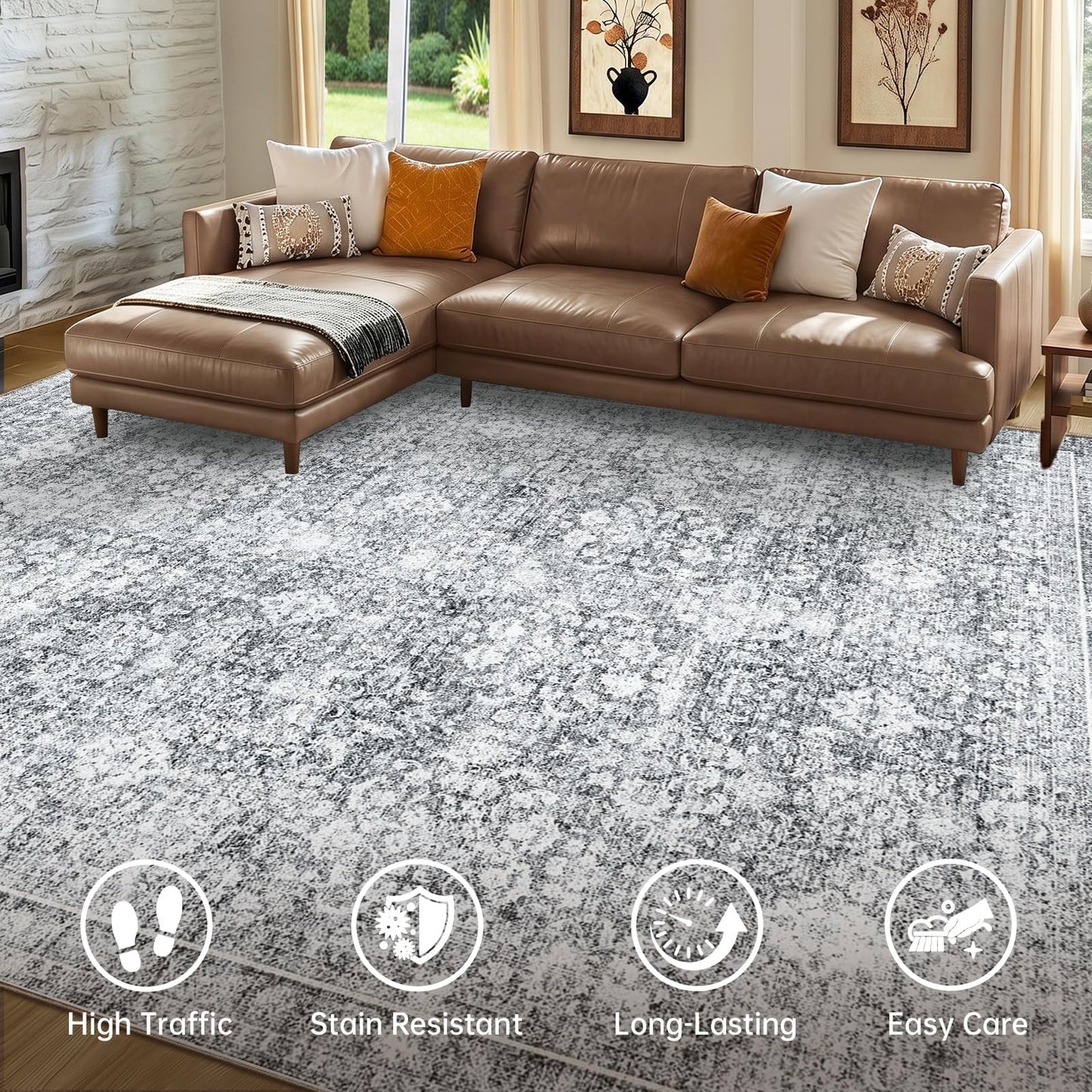 Sasttie 5x7 Area Rugs, Ultra-Soft Washable Rug, Low Pile Foldable Thin Carpets with Non-Slip Backing, Skin-Friendly Stain Resistant Carpet for Living Room, Bedroom, Kitchen, Dorm, 5x7, Light Grey