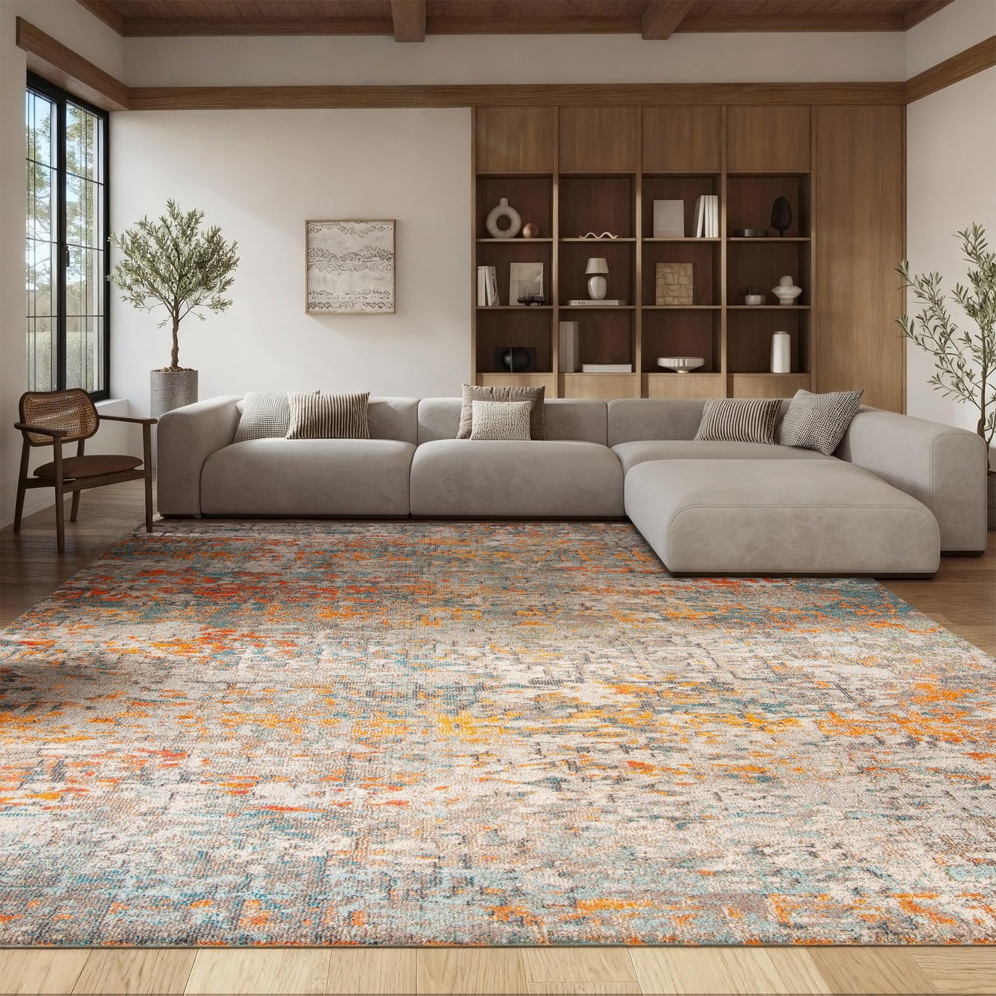 SAFAVIEH Area Rug 8x10 - Madison Collection - Large - Grey & Orange, Modern Abstract Design, Non-Shedding & Easy Cleaning, Ideal for Living Room, Bedroom, Office, Dining Space (MAD460F)