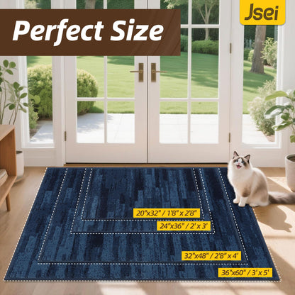 JSEI Dirt Trapper Door Mat 24"x36", Non-Slip Doormats Washable Entryway Mat, Welcome Floor Mat Absorbent Low Profile Dog Door Mats for Front Back Door, Wet Shoes & Paws, Blue