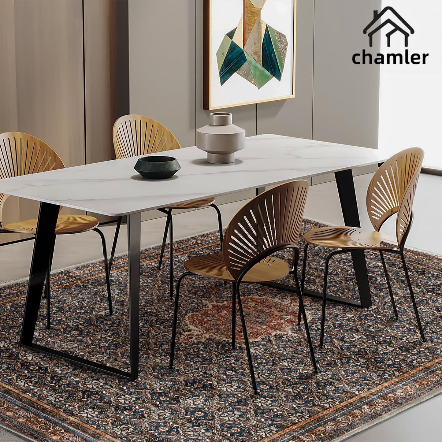chamler Washable Area Rug 10'x14' Boho Chic Medallion Distressed Design Non-Shedding Easy Care Ideal for High Traffic Areas in Rug for Living Room Bedroom Office Coffee Table Large Carpet