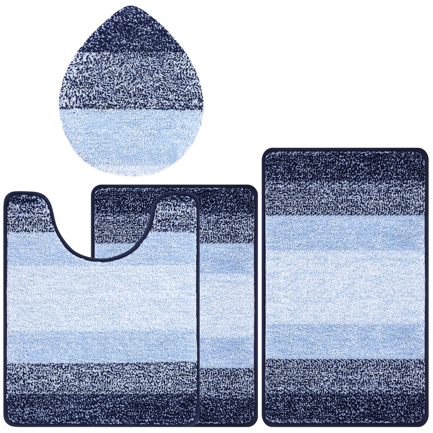 Bsmathom Bathroom Rugs Sets 4 Piece, Soft Absorbent Microfiber Bath Rugs with U-Shaped Contour Toilet Rug and Toilet Lid Cover, Thick Non-Slip Plush Shaggy Bath Mat Set,Navy Blue