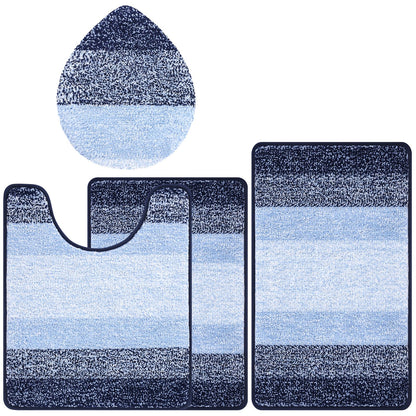 Bsmathom Bathroom Rugs Sets 4 Piece, Soft Absorbent Microfiber Bath Rugs with U-Shaped Contour Toilet Rug and Toilet Lid Cover, Thick Non-Slip Plush Shaggy Bath Mat Set,Navy Blue
