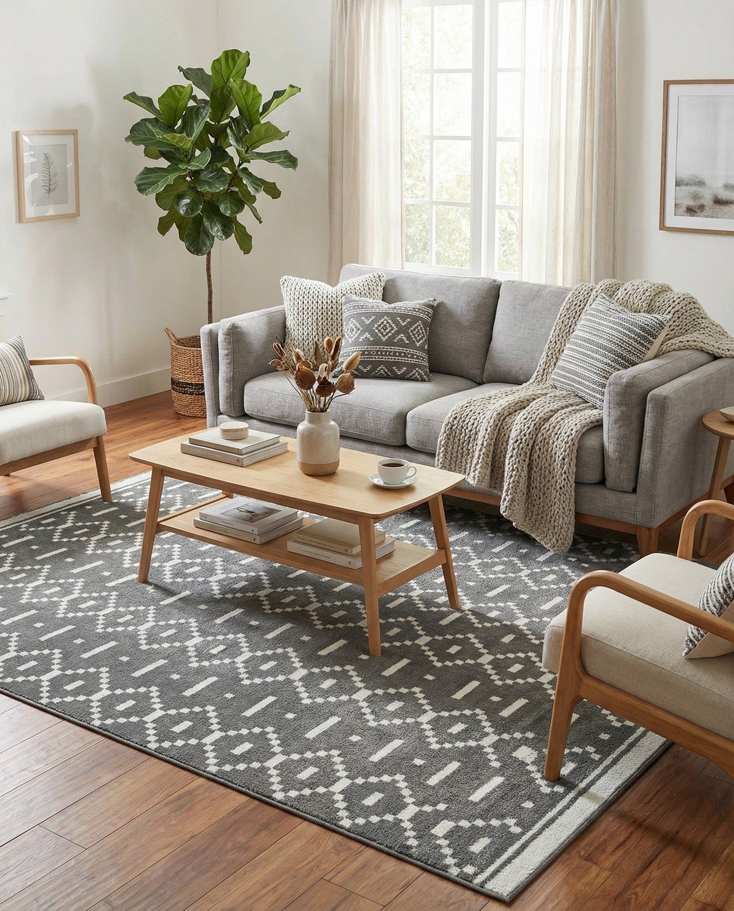 Rugs.com - Oslo Rug – 8 Ft Square Gray Easy-Clean Rug – Modern Geometric Design for Living Rooms, Bedrooms, and Dining Rooms