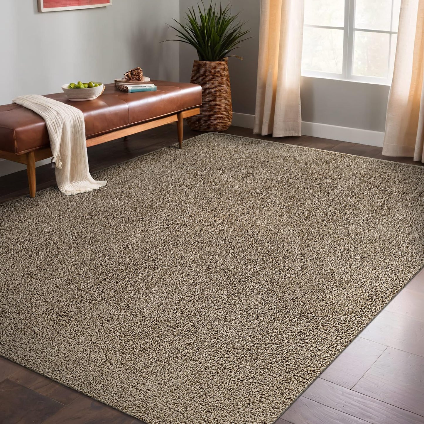 Luul Home Non Slip Solid Area Rug Beige 6x9 Rubber Back Soft Rugs for Living Room Kitchen Bedroom and Hallway Stain Resistant Washable Easy Cleaning Non Shedding Carpet Beige 6 x 9