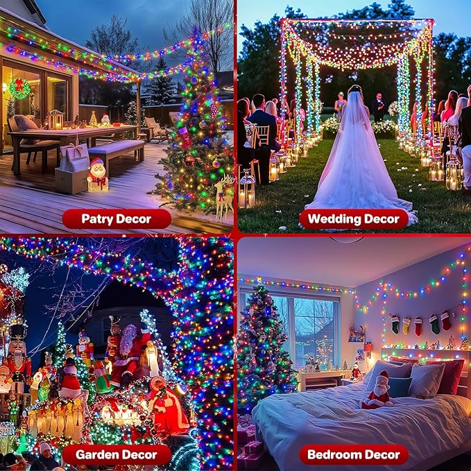 66ft 200 LED Christmas Tree String Lights Outdoor Fairy Lights Plug in, Expandable Green Wire Clear Bulbs Mini Lights 8 Modes, Xmas Wedding Party Decoration (Multicolor)