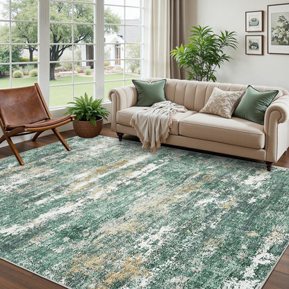 GarveeHome 5x7 Abstract Area Rugs for Living Room Machine Washable Soft Area Rugs for Bedroom Carpet Resistant Non-Slip Rug for Dining Room Farmhouse Nursery Green