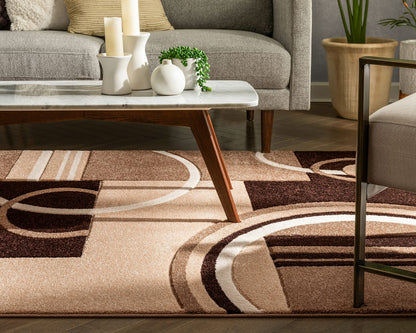 Well Woven Ruby Echo Shapes & Circles Geometric Ivory and Beige 5 by 7 Rug - Abstract Modern Thick Pile Carpet, Soft Durable Easy Care Floor Covering, Contemporary Neutral Geometric Pattern