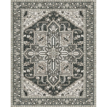 WITSHOCK Living Room Area Rugs 8x10: Washable Rug Boho Soft Non-Slip Low Pile Stain Resistant Foldable Carpet for Bedroom Playroom Dining Room Office Kitchen Farmhouse Home Decor Rug-Bitter Black