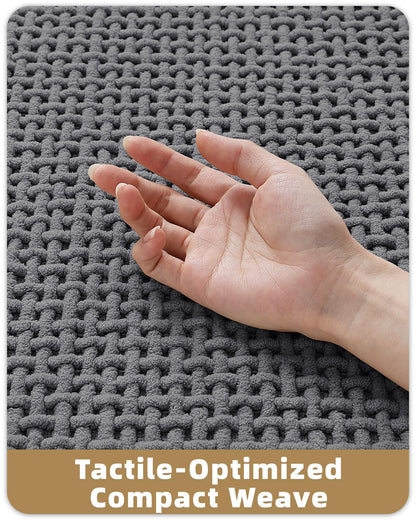 Color&Geometry Rubber Backed Waffle Bath Mat 47x17, Non Slip Water Washable Bathroom Rugs, Soft Absorbent Chenille Boho Carpet for Bathroom Floor, Tub and Shower, Grey