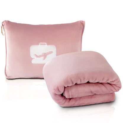 EverSnug Travel Blanket and Pillow - Ultra-Soft, Compact & Lightweight, 65x40 Inches, with Carry Case, Luggage Sleeve & Backpack Clip for Airplane Comfort (Light Pink)