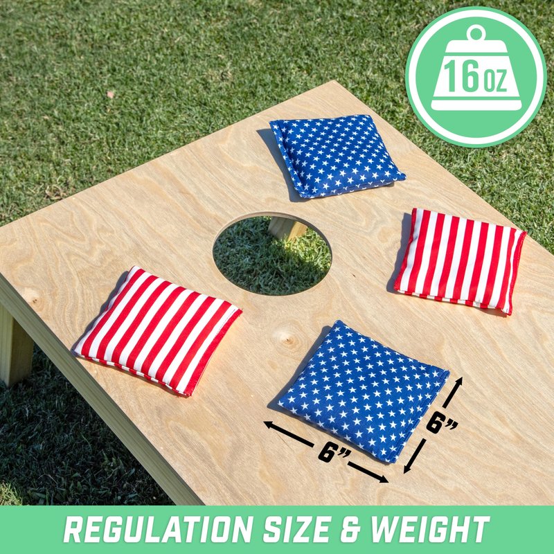 GoSports Official Regulation Cornhole Bean Bags Set of 8 - All Weather - Classic American Stars and Stripes