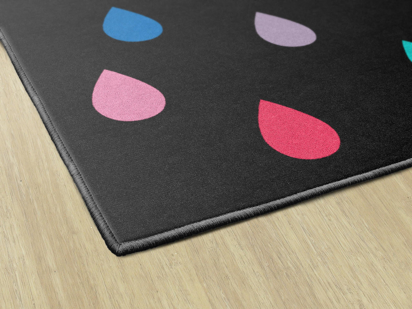 Flagship Carpets Rain Children's Classroom Décor Area Rug for Schools, Durable and Fun for Learning Centers, Daycares and Preschools, 7'6" X 12' - Black