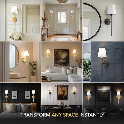 Set of 2 Wireless Wall Sconces – Stick-On or Screw Mount - Rechargeable LED Bulbs, Remote Controlled, Adjustable Brightness & Warmth, Easy Installation, Living Room Wall Decor (Gold)