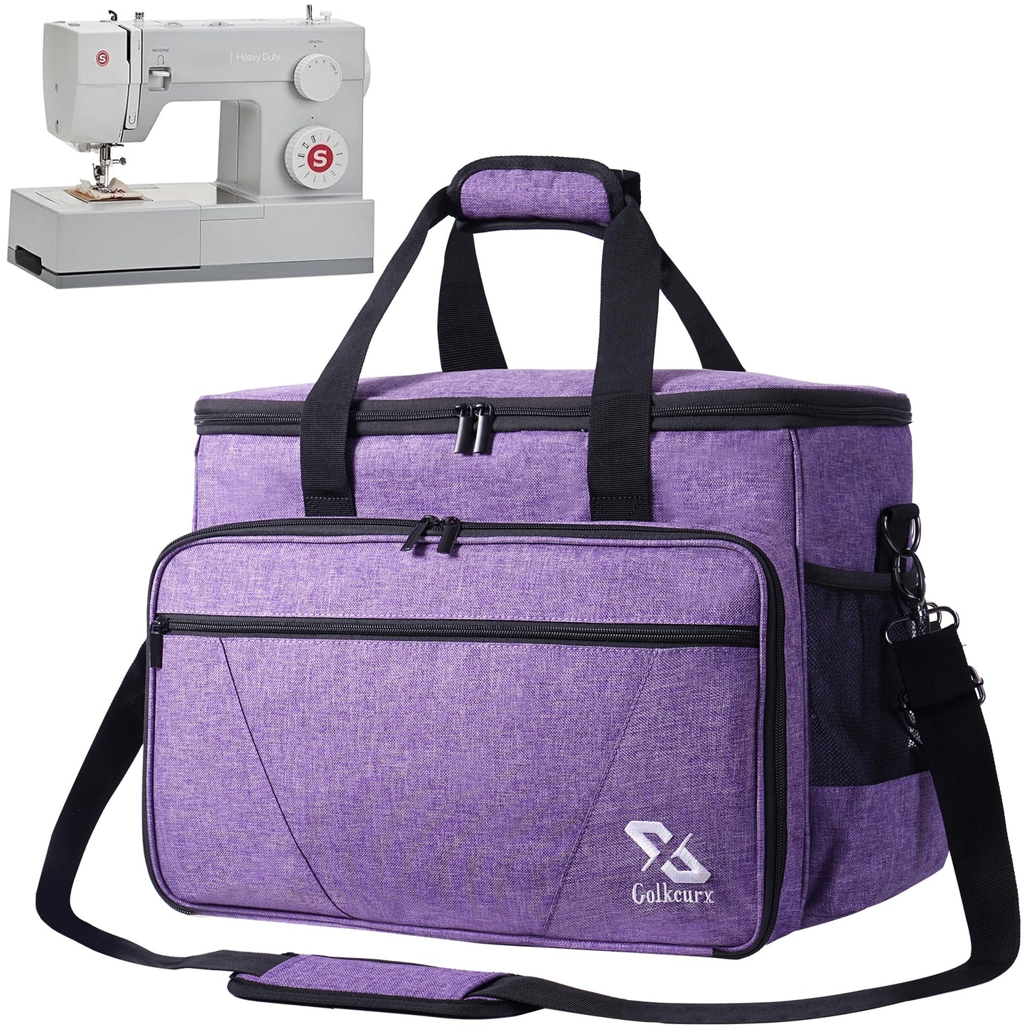 Golkcurx Sewing Machine Carrying Case with Removable Bottom Pad, Side Pocket for Sewing Kit Storage and Adjustable Shoulder Strap, Universal Sewing Machine Bag Fits Standard Singer, Brother, Janome