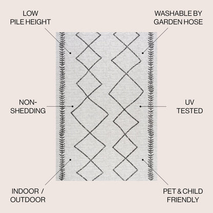 JONATHAN Y Tribal Diamond Trellis Indoor Outdoor Area Rug 5X8 Ivory/Black, Derya for Backyard, Patio, Porch, Easy-Cleaning, High Traffic, Pet-Friendly, Non-Shedding (SMB129D-5)