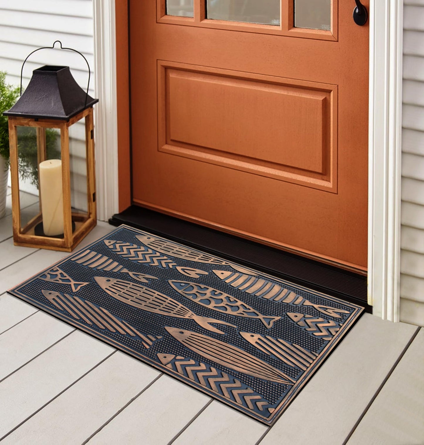A1HC Rubber Welcome Doormat for Outdoor Indoor Entrance, Non-Slip Backing Front Door Mat for High Traffic Area Use, Fun Designed Entrymat, 18"x30" Nautical Fish