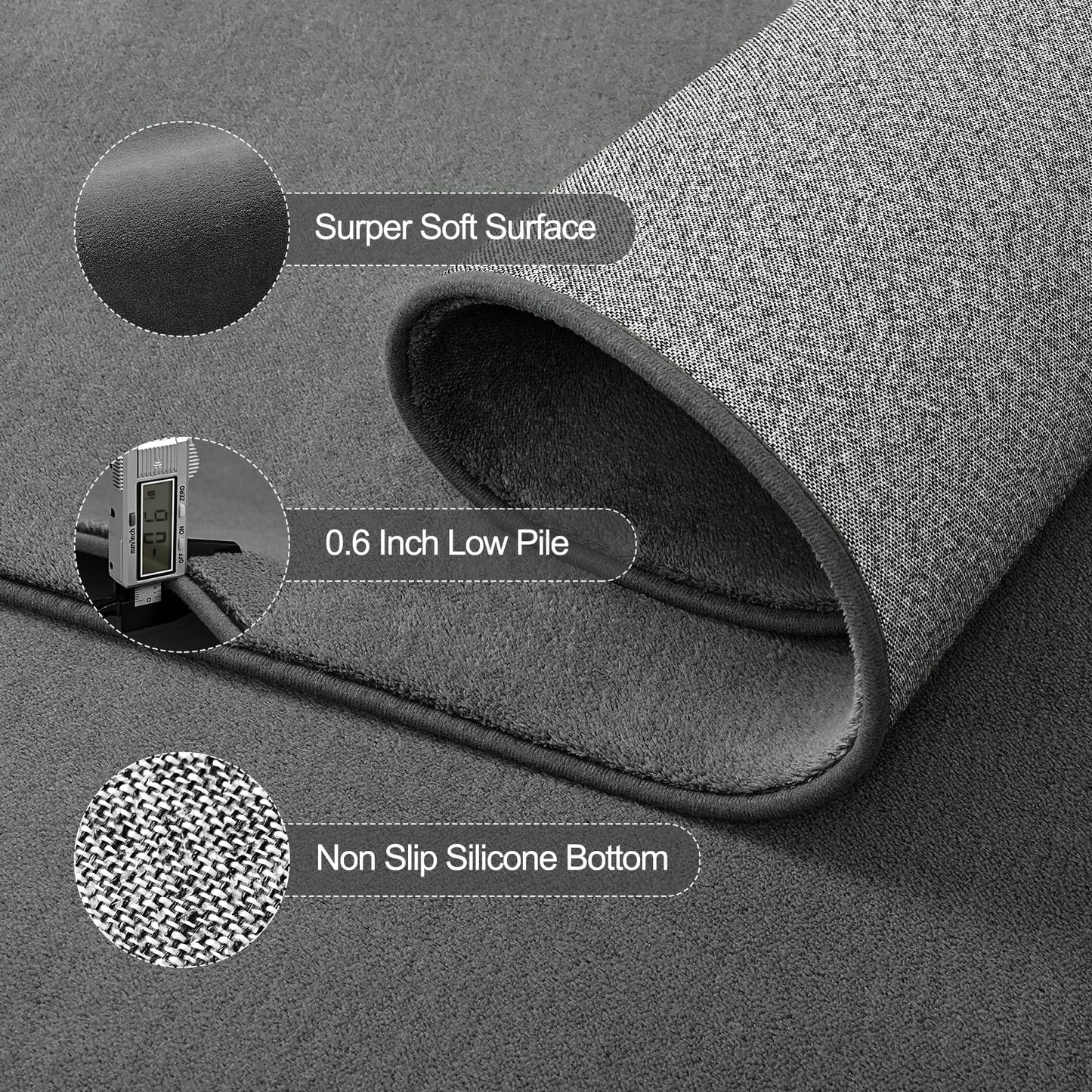 Vasofe Grey Soft Rugs for Bedroom, 3x5 Washable Non Slip Area Rug, Modern Indoor Memory Foam Thickened Carpets for Living Room Boys Girls Room Playroom Nursery 36x60 Inch Mat Home Decor