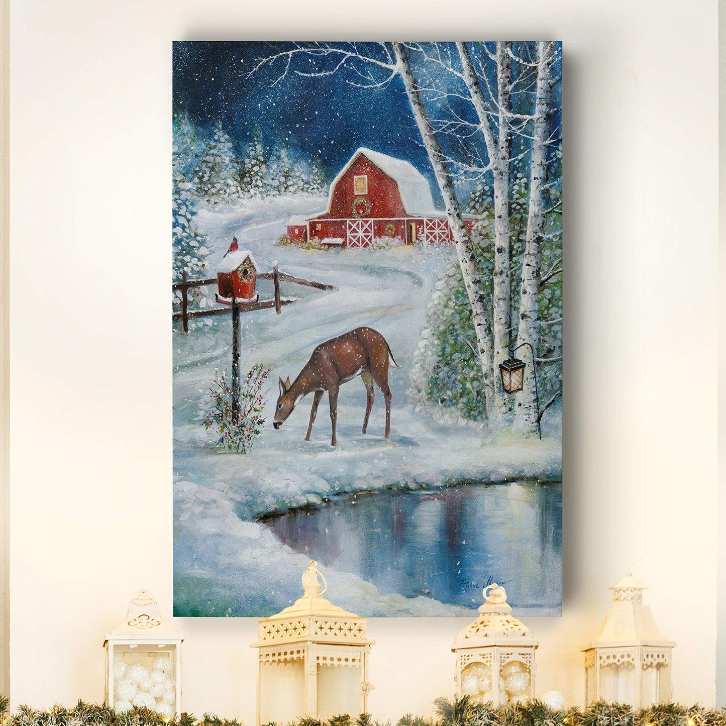 Renditions Gallery Abstract Christmas Decorations for Wall Holiday Skating Christmas Deer Canvas Art Wall Paintings for Bedroom Dining Living Room Office Home Kitchen Wall Decor - 32"X48" LT18