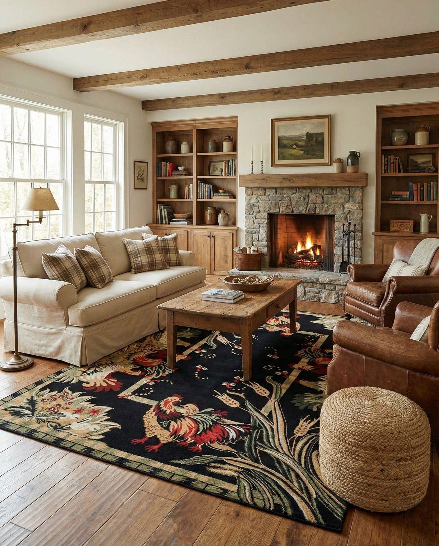 Rugs.com - Pastoral Rug – 7' 10 x 10' Black Easy-Clean Area Rug – Rustic Cabin Lodge Style, Traditional Country Decor for Living Rooms and Dining Rooms