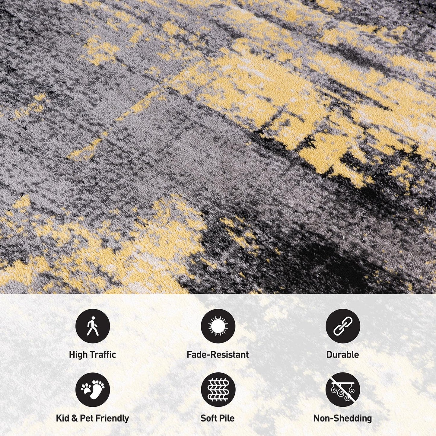Rugshop Modern Abstract Design Non Shedding Soft Ideal for Living Room,Bedroom,Kitchen Runner Rug 2' x 7' Yellow