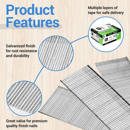 meite 16 Gauge Finish Nails 1-1/4 Inch Galvanized Straight Finishing Nails for Finish Nailer Gun Window Casing Baseboard Crown Molding, 5 Boxes/12,500PCS