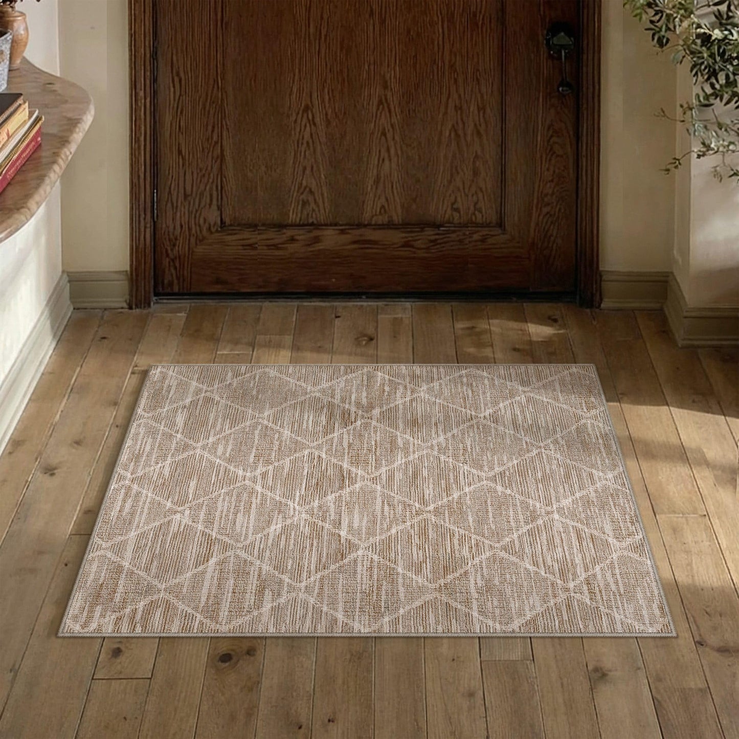 HUGEAR 2x3 Area Rugs Brown Washable Entryway Rug Neutral Modern Geometric Carpet Non-Shedding Non-Slip Low Pile Living Room Bedroom Kitchen Indoor Home Decor