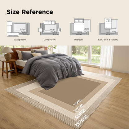 Bedsure 9x12 Faux Wool Area Rugs for Living Room, Machine Washable Carpet, Non-Slip Backing, Pet Friendly Throw Rug for Bedroom Dining Room, Natural Ivory