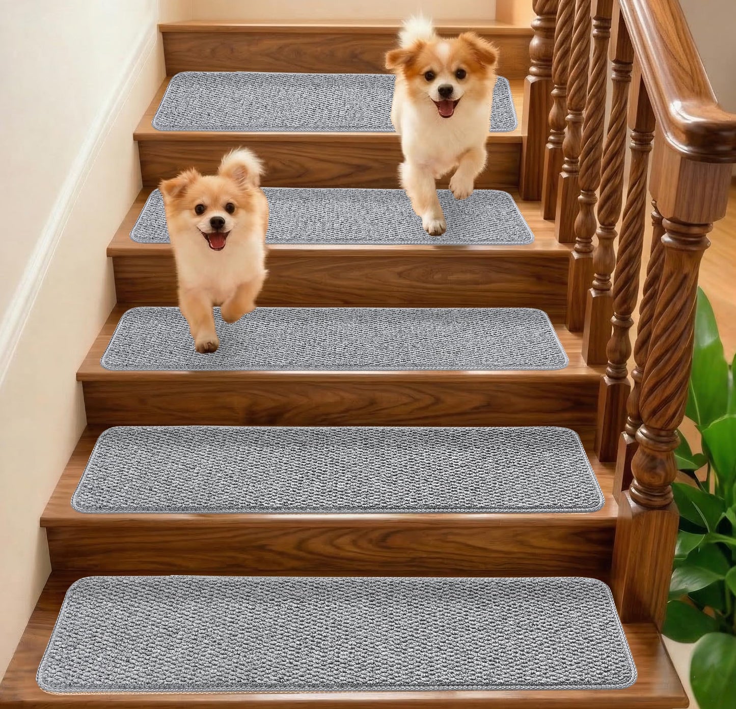 DONJOP 9.5x36 Inch Stair Treads for Wooden Steps Indoor(15-Pack) – Non Slip Adhesive Peel and Stick Carpet Stair Treads, Washable & Reusable Stair Runner Rugs for Kids Elders and Pets-Grey