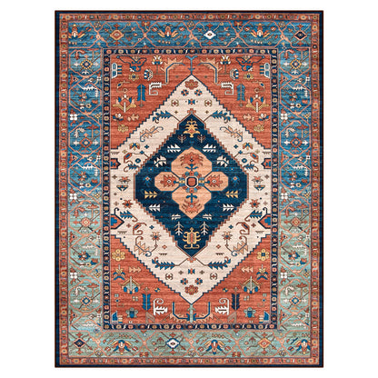 Lahome Area Rugs 9x12 Living Room - Boho Non-Slip Washable Rug Ultra-Thin Stain Resistant Large Carpet Throw Non Shedding Dining Room Mat, Oriental Print Carpet for Bedroom Adelyn (Rust, 9'x12')